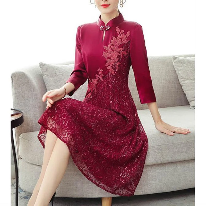 Spring Summer Solid Color Fashion Short Sleeve Evening Dresses Women High Street Happy Hollow Out Lace Patchwork Chic Midi Dres