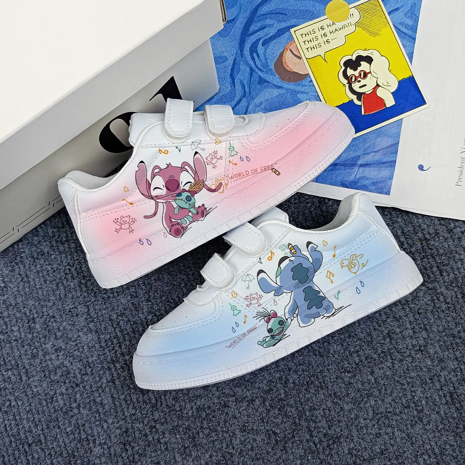 Disney Lilo & Stitch Kids Sport Shoes Children Tennis Shoes tide White Shoes Casual Sneakers Cartoon High-top Running Shoes