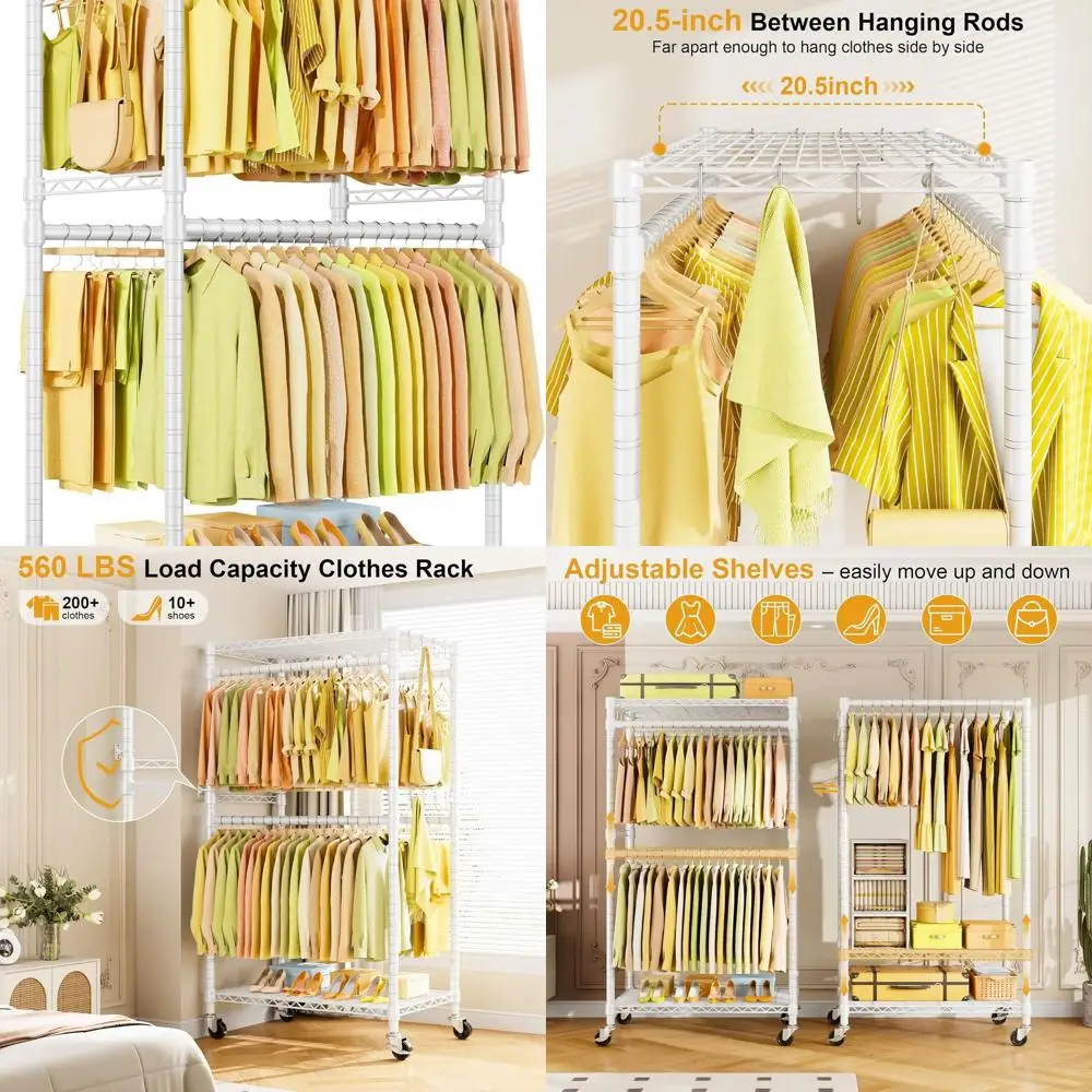 

Сверхмощная отдельно стоящая вешалка для одежды на колесах, 35,5 Вт × 20,5 D × 80,5 H, вмещает до 560 фунтов, белая