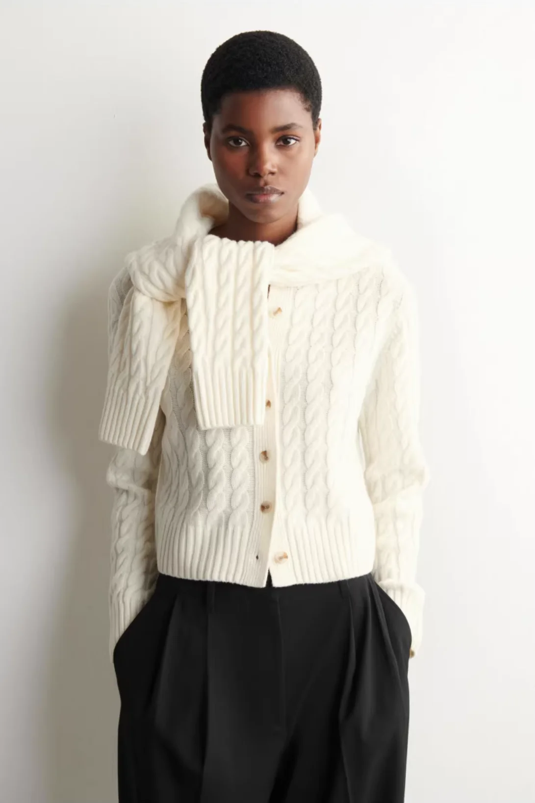 

Ethereal MD 2026 YAZHIMEI cos mod spring new style of Women's casual standard-fit ivory cable-knit cardigan