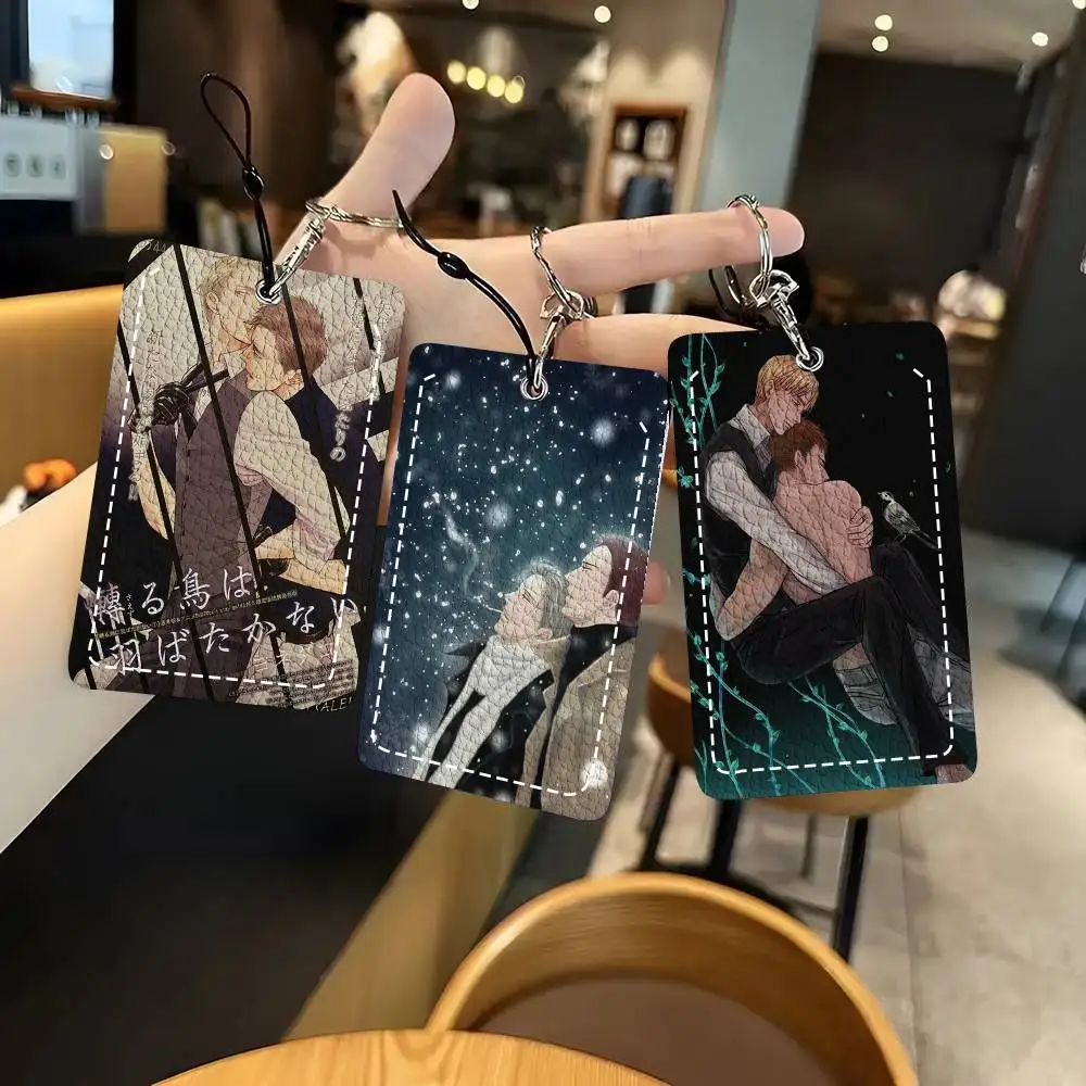 Classic Anime Twittering Birds Never Fly Card Wallet With Keychain PU Leather Printed Pattern Card Holder