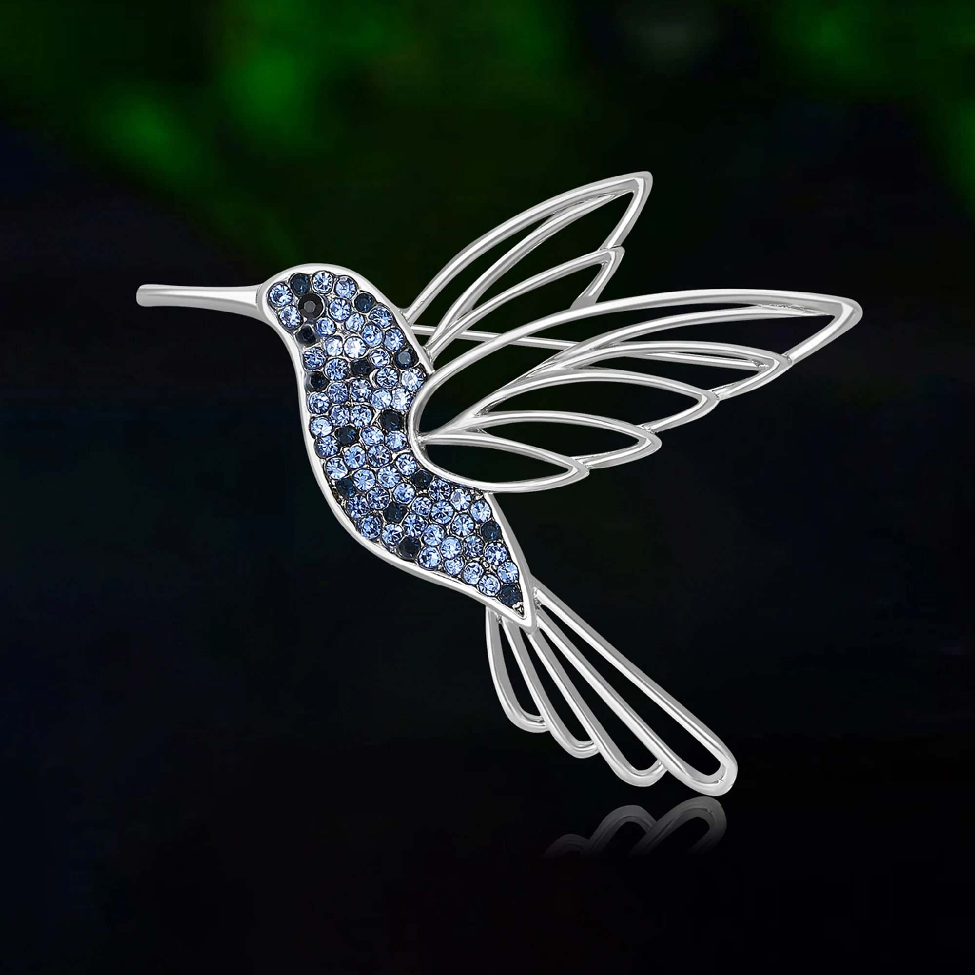 Nuevos broches huecos de colibrí con diamantes de imitación para mujer, alfileres de animales Unisex, decoración para mochila de fiesta y evento, accesorios de ropa