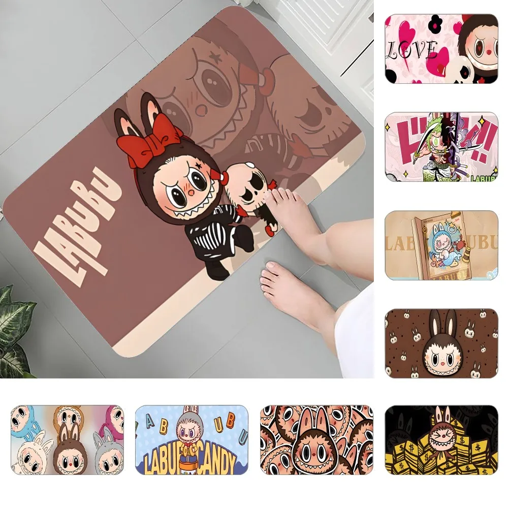 Cartoon L-Labubu Floor Mat Graphic Printed Flannel Doormats for Bathroom Kitchen Entrance Carpet Home Decor