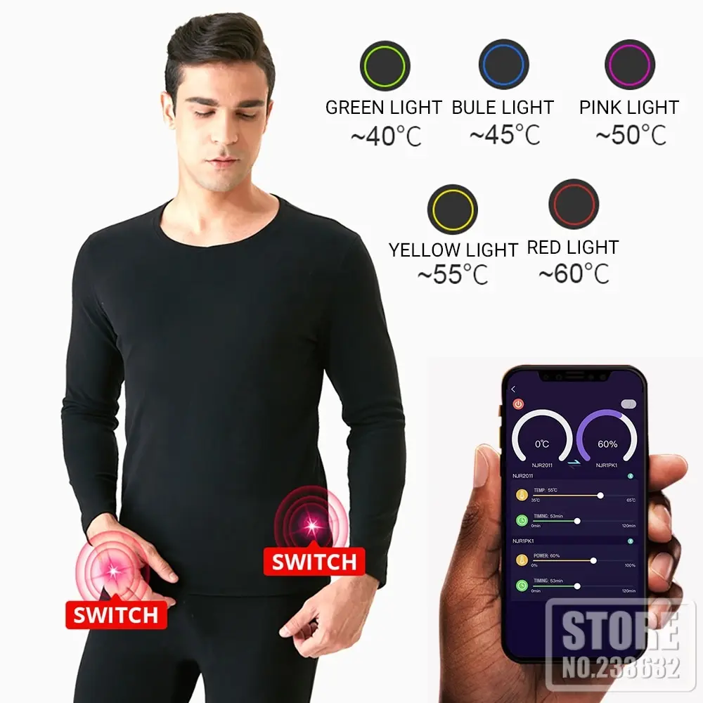 Winter Heated Underwear Suit Self Heated Vest Men's Heating Jacket Phone APP Control Temperature USB Thermal Underwear Clothing