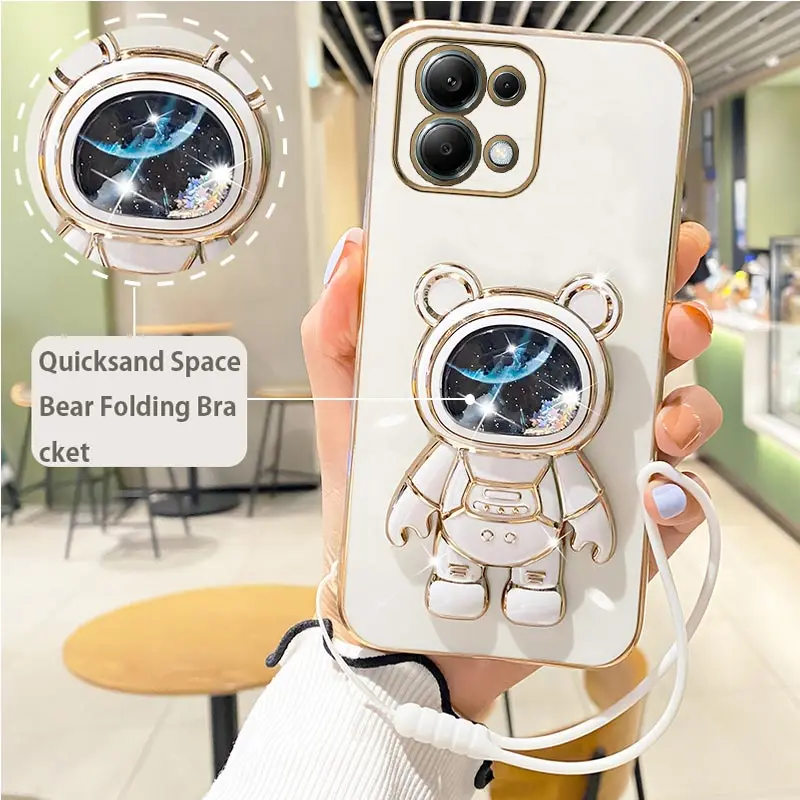 note13 Quicksand Astronaut Strap Holder Case For Xiaomi Redmi Note 13 pro 13c 4G 5G Redmi 13 c Fundas Cover