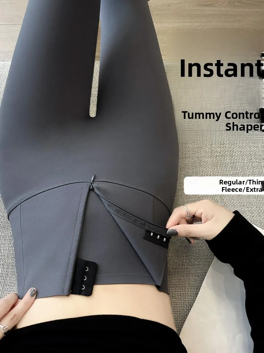 

Thiened Fce зимние штаны для йоги с высокой талией на молнии брюки для живота брюки из коровьей кожи женские брюки девять очков