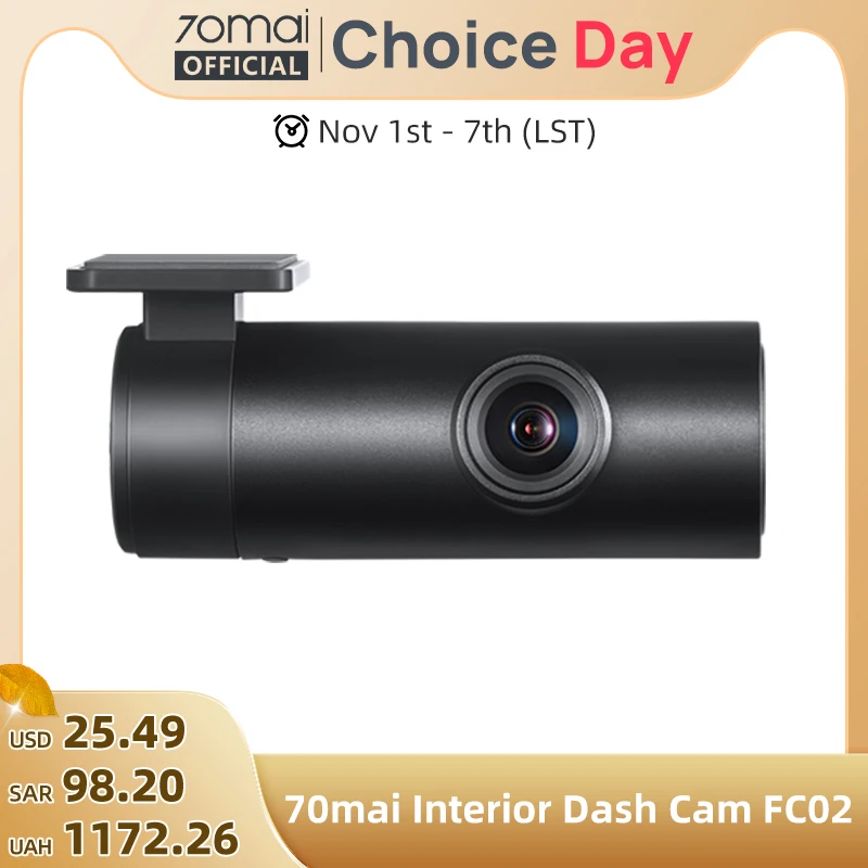 70mai Interior Cam FC02 se encaixa para 70mai A510/A810/A800S/A500S/A400 (não pode ser usado junto com câmera traseira)