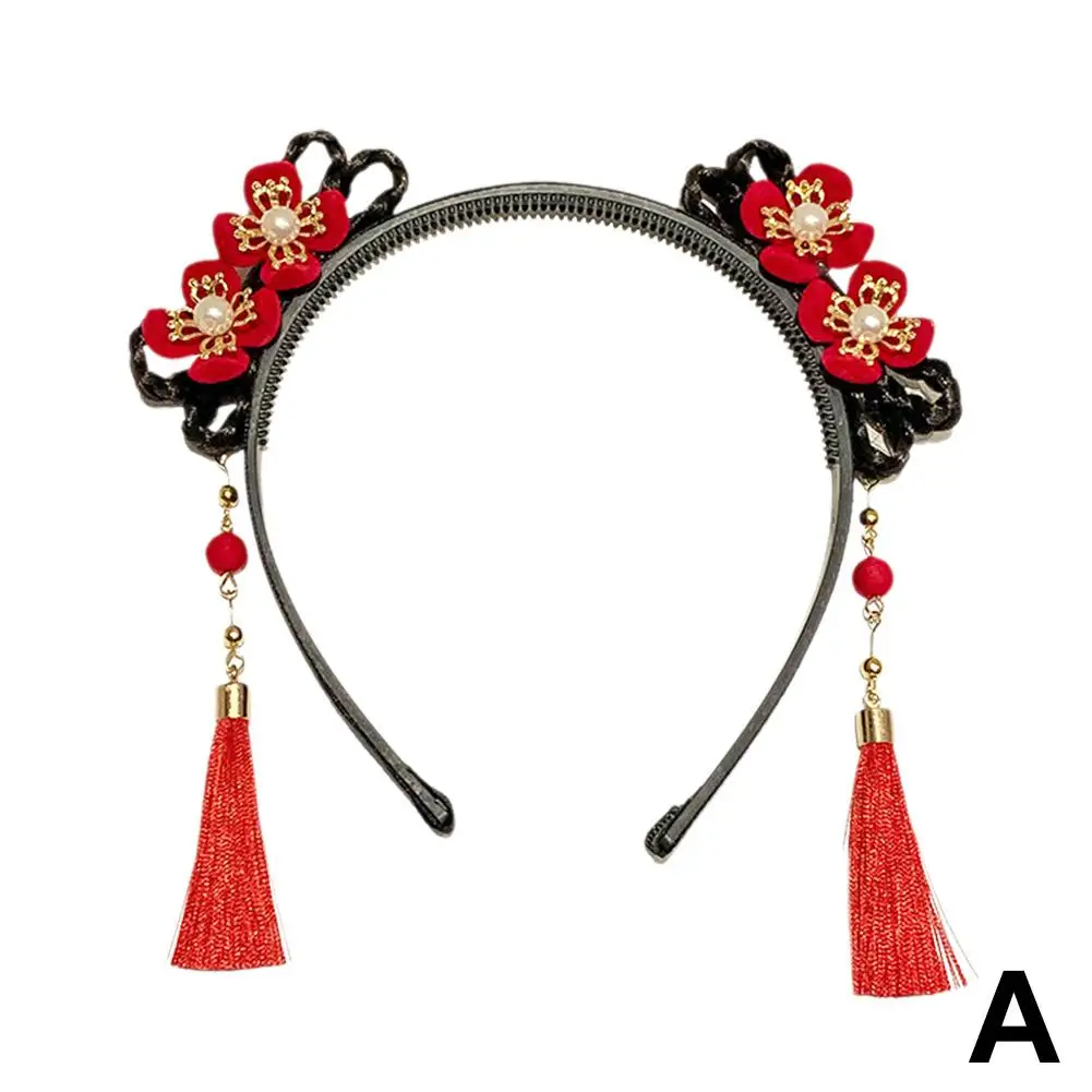 Flor crianças peruca bandana borla terno cabelo headwear trança ano chinês hanfu cabelo hoop estilo varas novo cabelo ancien l4z5