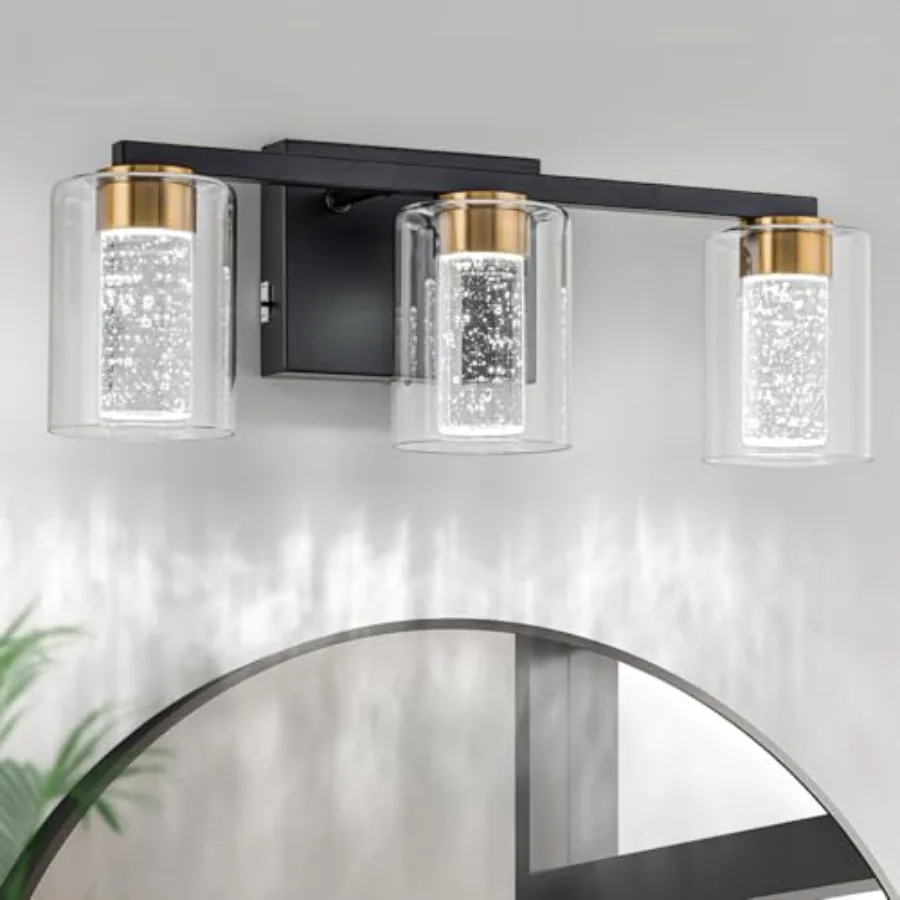 

Black and Vanity Light with 3 Color Modes 3000K/4000K/6000K,Eye Protection LED Bathroom Light Fixture, Dimmable Modern Wall Lig