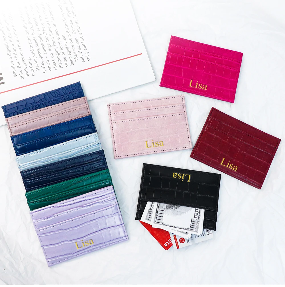 Anpassbarer Namensbuchstabe Krokodilmuster PU Einfache und Hochwertige Mehrfarbige Damen-Geschenk-Geldbörse mit Mehrfachfächern für Münzen und Karten – Detail 3