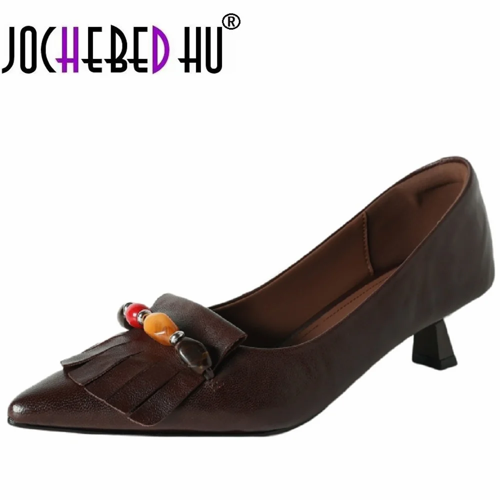 

【JOCHEBED HU】Handmade Genuine Leather New Classic Retro Style Pointy Toe Design Women's Single Shoes Comfortable 34-40