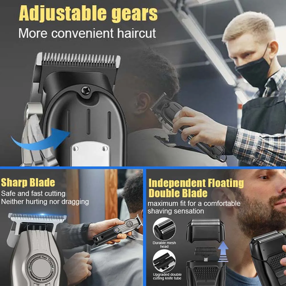 Professional Barber Hair Clipper Set for Men - Cordless Trimmer Shaver ，with LCD Display Guide Combs Rechargeable Haircut Kit view 6