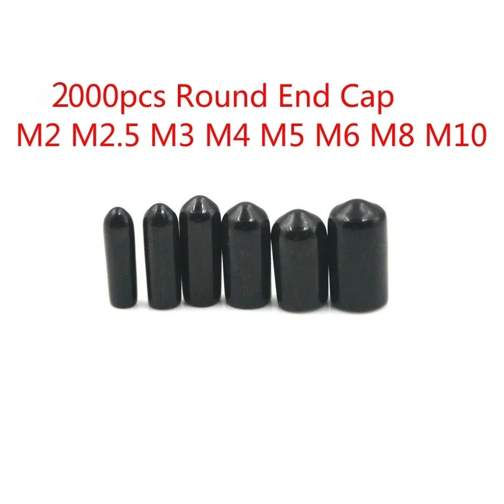 2000pc Screw Cover Round End Cap Rubber  Plastic Tube Hub Thread Protector Push-fit  for Pipe M2 M2.5 M3 M4 M5 M6 M8 M10