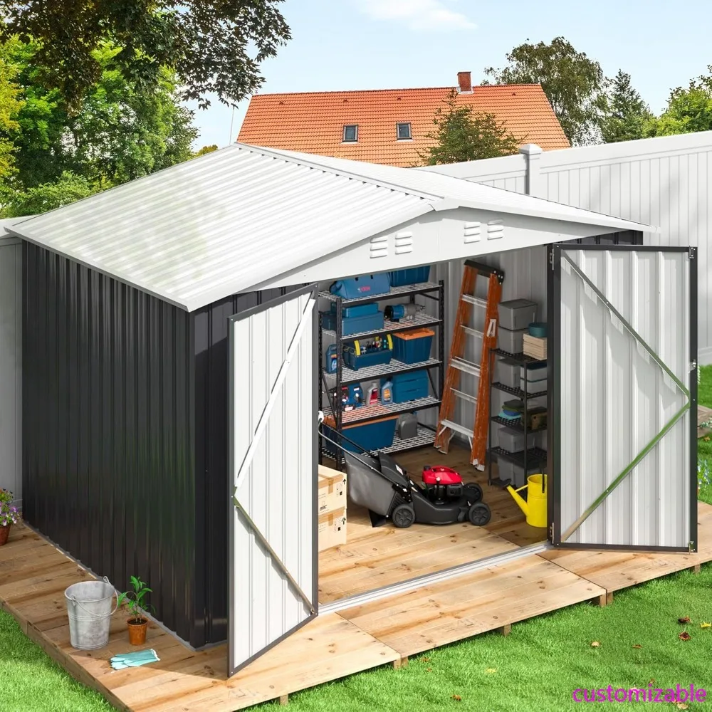 2025-New-6x8 FT Cobertizo de almacenamiento al aire libre, cobertizo de jardín de metal con estructura de marco actualizado, cobertizos de herramientas para patio trasero, jardín, césped