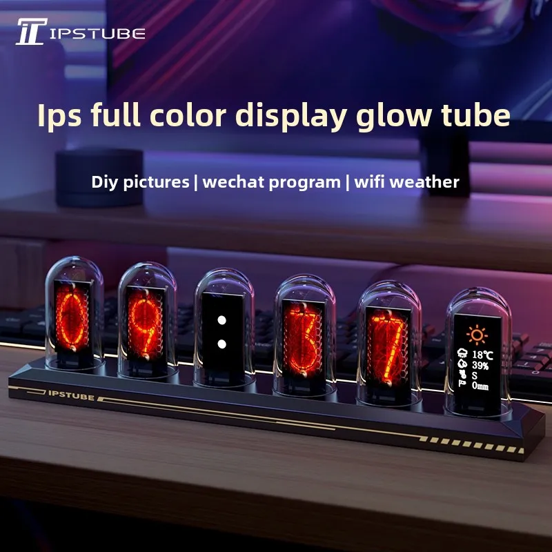 

IPS Glow Tube Clock Cyberpunk Computer Room Decoration Table RGB Gaming Desktop Decoration Digital Desk Clock Boyfriend Gift