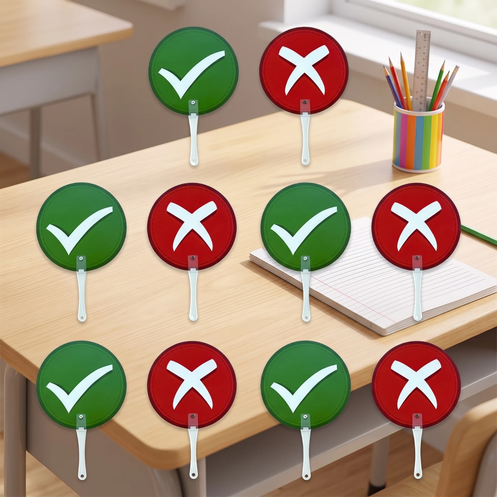 10 Pieces Classroom Hand Sign with Handle Double-Sided Participation Sign Easy-to-Read Plastic for Teachers, Lessons