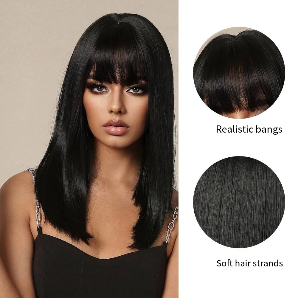 New synthetic synthetic fiber wig female short Korean collarbone hair black natural mechanism chemical fiber full head cover image 5