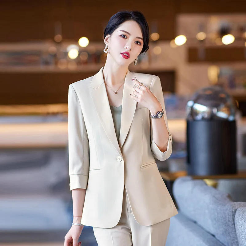 Green 3/4 Sleeve Suit Coat for Women2024New Summer Clothes Small Business Suit Elegant Business Suit Summer