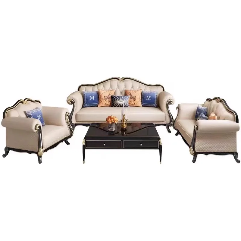 American light luxury fabric sofa living room 123 combination solid wood luxury living room simple villa high-end furniture