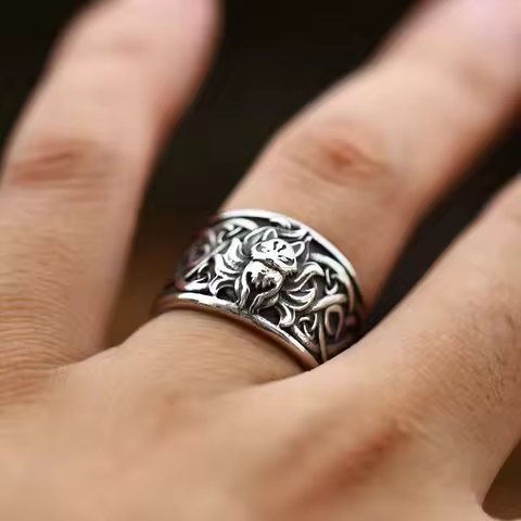 Buyee 925 Sterling Silver Big Ring Finger Vivid Fox Cute Open Ring for Women Man Fashion Rock Punk Fine Jewelry Circle