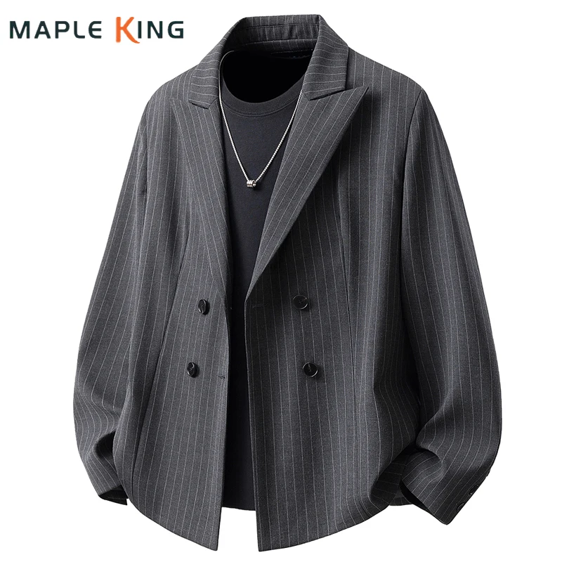 Vintage Double-breasted Blazers for Man Striped Jaqueta Masculina Oversized Coats Luxury Mens Formal Uniform Party Suit Jacket
