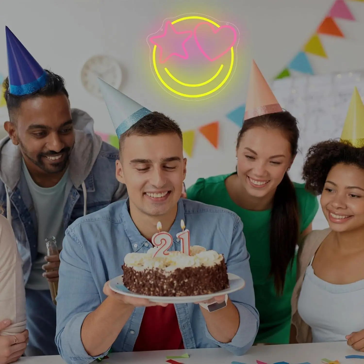 Smile Face Neon Sign Dimmable USB Happy Face Neon Light for Gaming Room Bedroom Birthday Party Wedding Bar Man Cave Club Decor