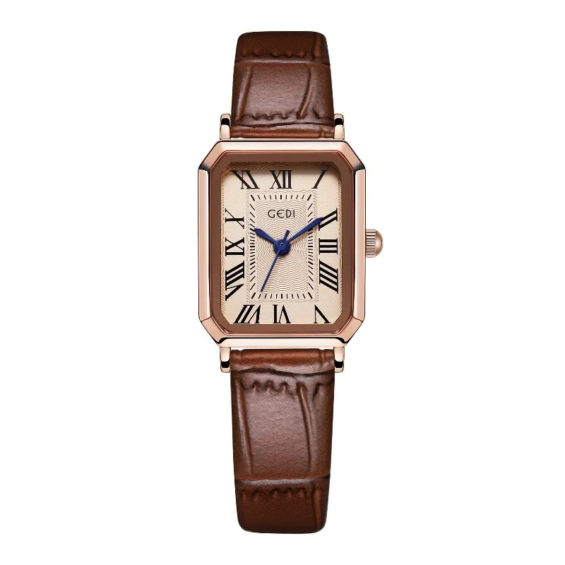 

GEDI Vintage Women's Watches Elegant Retro Roman Numerals Quartz Wristwatch Leather Strap Square Ladies Watch for Daily Wear
