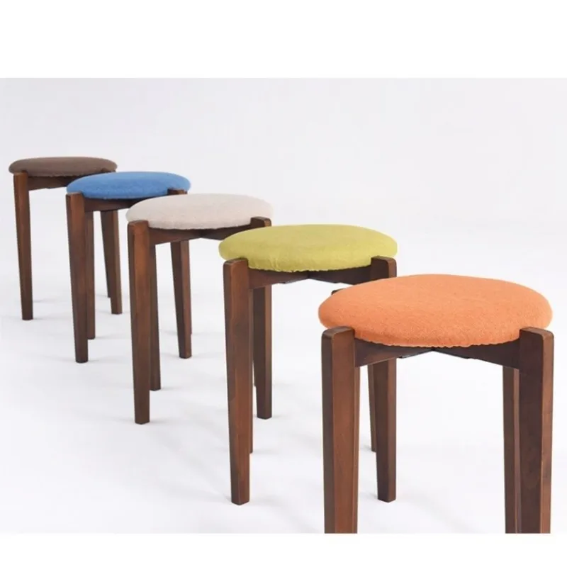 

ArtisticLifesolid Wood Round Stool Dining Table Stool Home Living Room Sofa Stool Small Bench Fabric Upholstered Low Stool