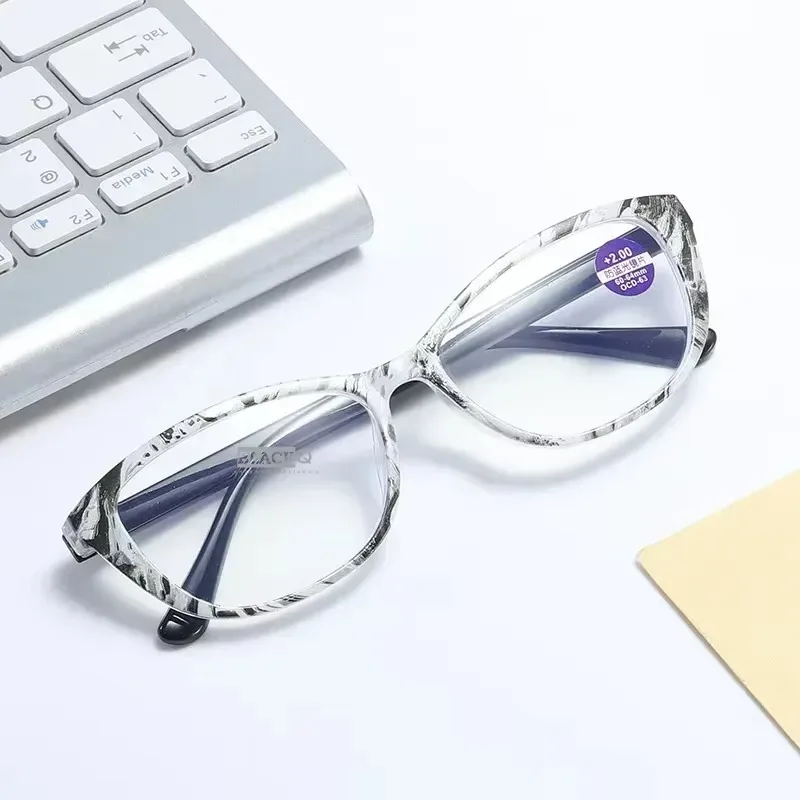 Gafas de lectura antiluz azul para mujer, lentes de lectura con montura impresa de tendencia, protección ocular, gafas para presbicia + 1,0 a + 4,0