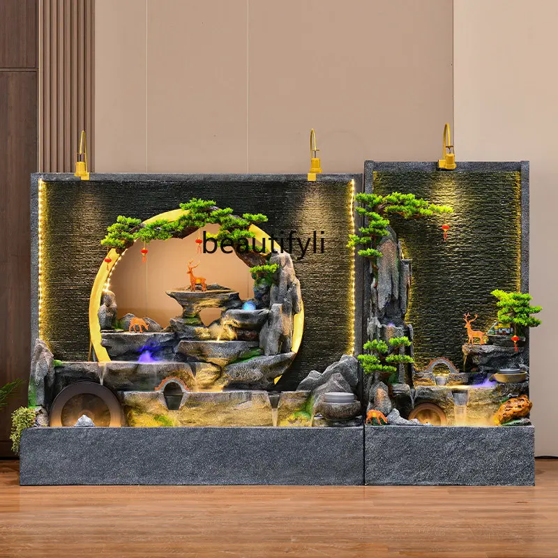 New Chinese Style Water Curtain Wall Rockery Circulating Water Floor Fountain Courtyard Fish Pond Landscape