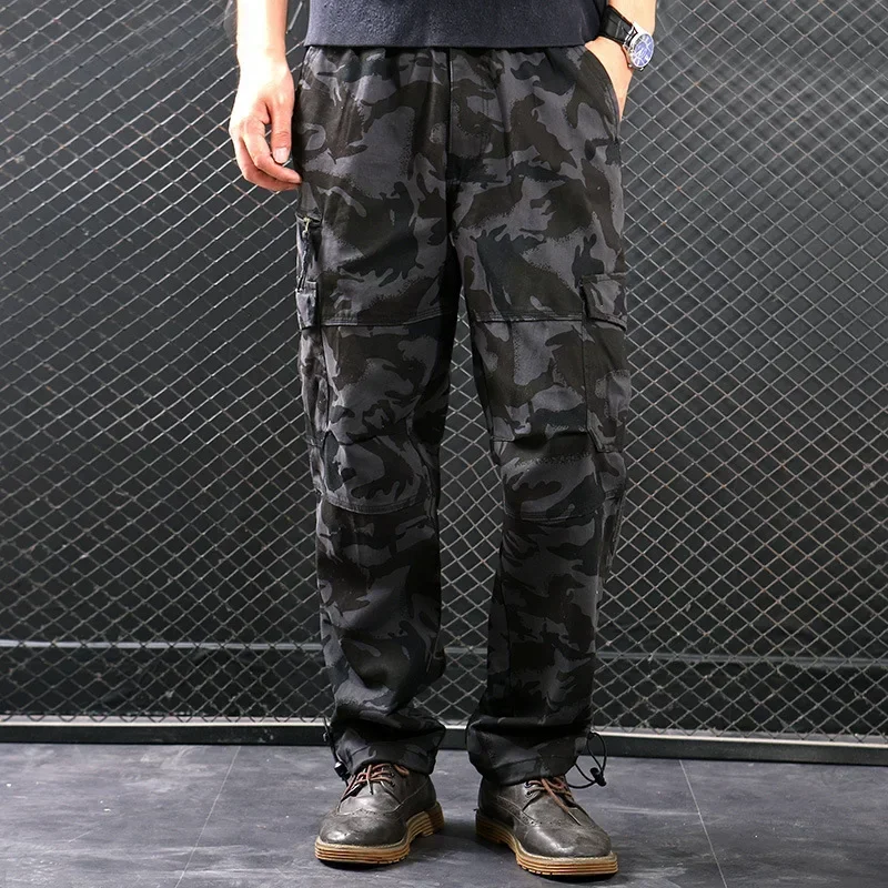 春秋メンズプラスサイズカジュアル迷彩ルーズフィットズボン若者作業服パンツ卸売
