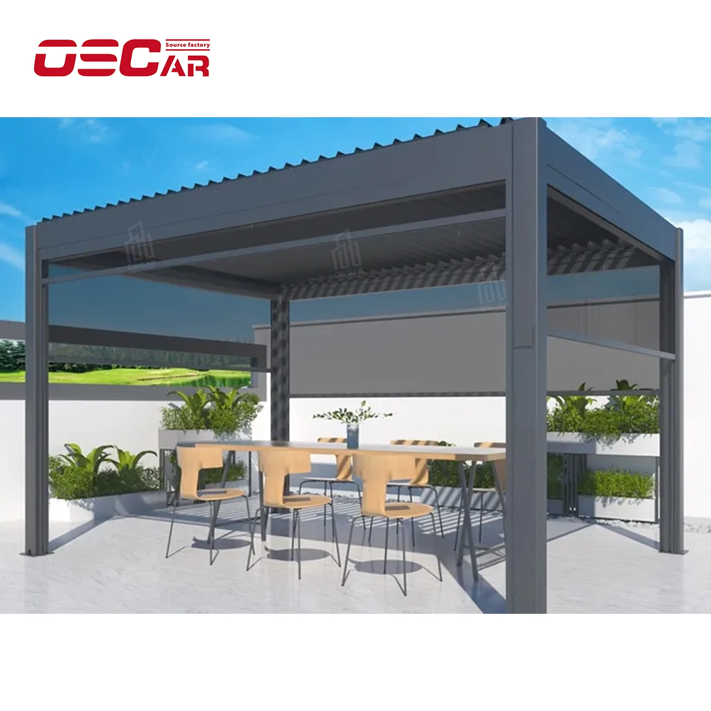 Motorized Open and Close Louvered Bioclimatic Pergola Aluminium Gazebo Outdoor with LED or Side Screen