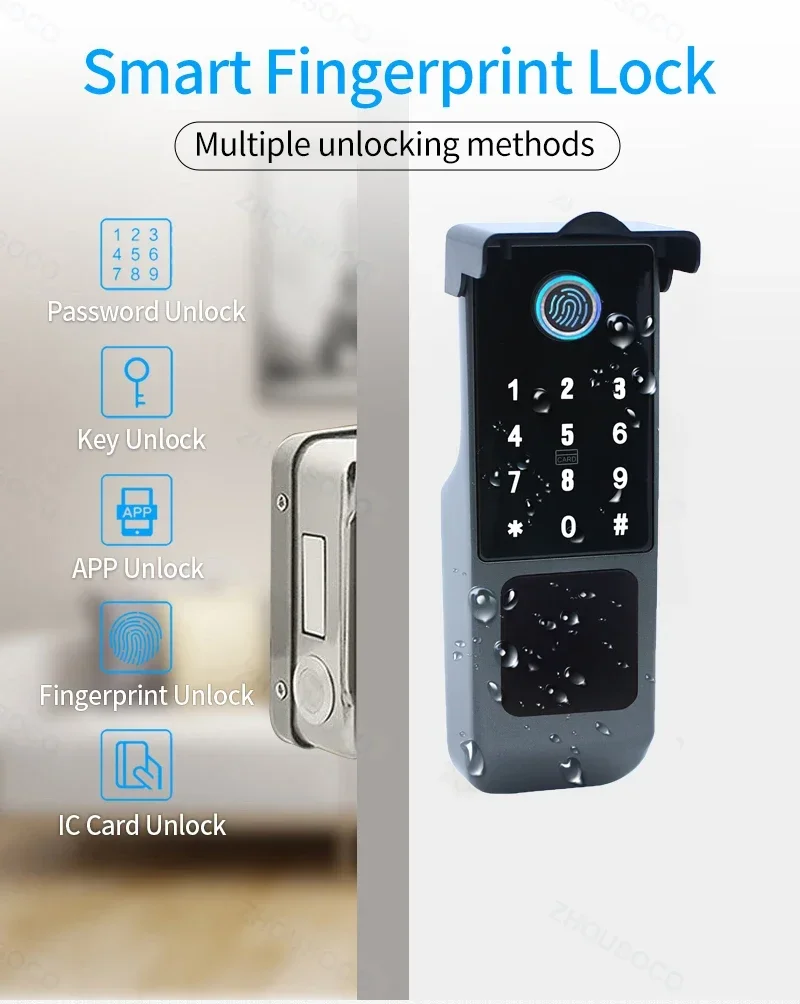 Waterproof Fingerprint Lock Tuya Wifi App Remote Control Smart Door Lock Card Digital Password Keyless Outdoor Electronic Lock