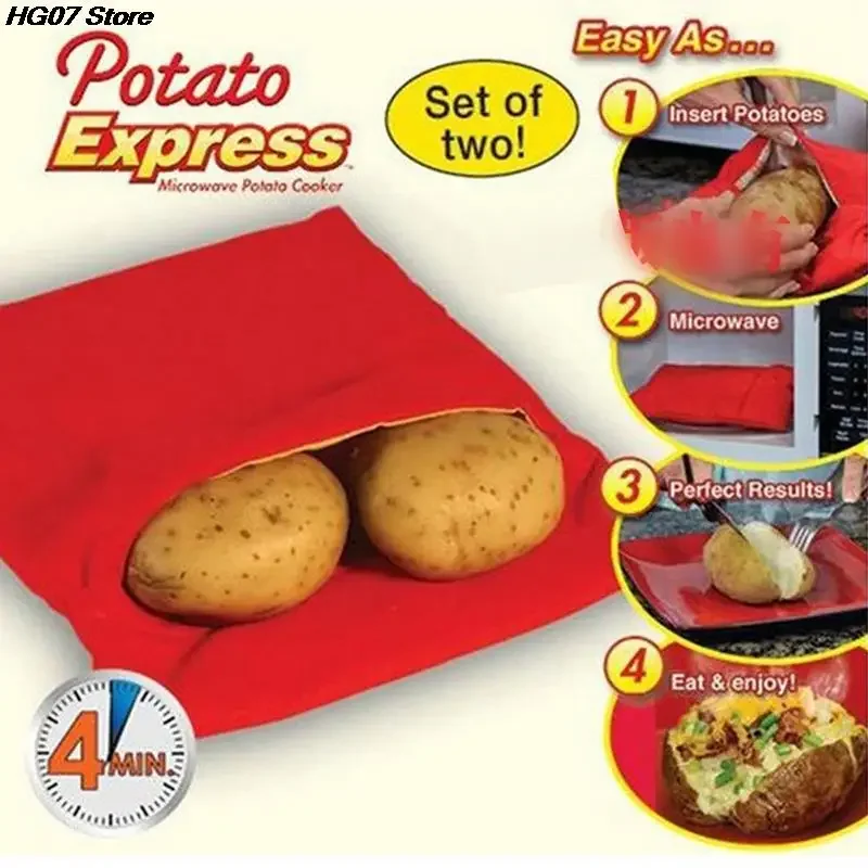 

1PC Red Kitchen Microwave Baking Potato Bags Reusable Microwave Cooker Bags Quick Baked Pouch Potato Bag Washable Cooker Bag