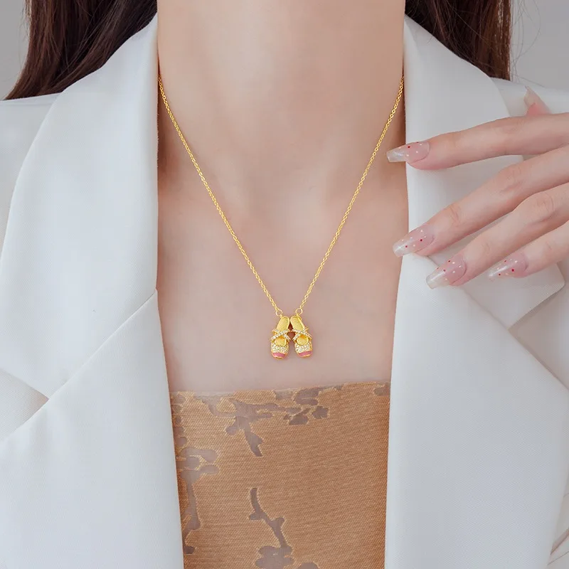 Ballet Shoes Pendant Necklace Women Rhinestone Pointe Shoe Charm Chain Dainty French Paris Dance Lover Elegant Jewelry Gift
