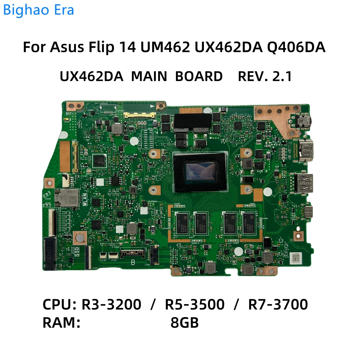 UX462DA MAIN BOARD For Asus ZenBook Flip 14 UM462 UX462QA Q406DA Laptop Motherboard With R3-3200 R5-3500 R7-3700 CPU 8GB-RAM