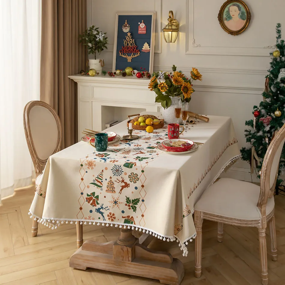 Tablecloth for Dining Cartoon Christmas Tree Pattern Rectangle Table Cloth Christmas Decoration Tablecloth