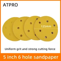 100 Pcs Dry Sanding Paper 5 Inch 6 Hole 125mm Flocking Self-adhesive Car Polishing Putty Round Sand Disc