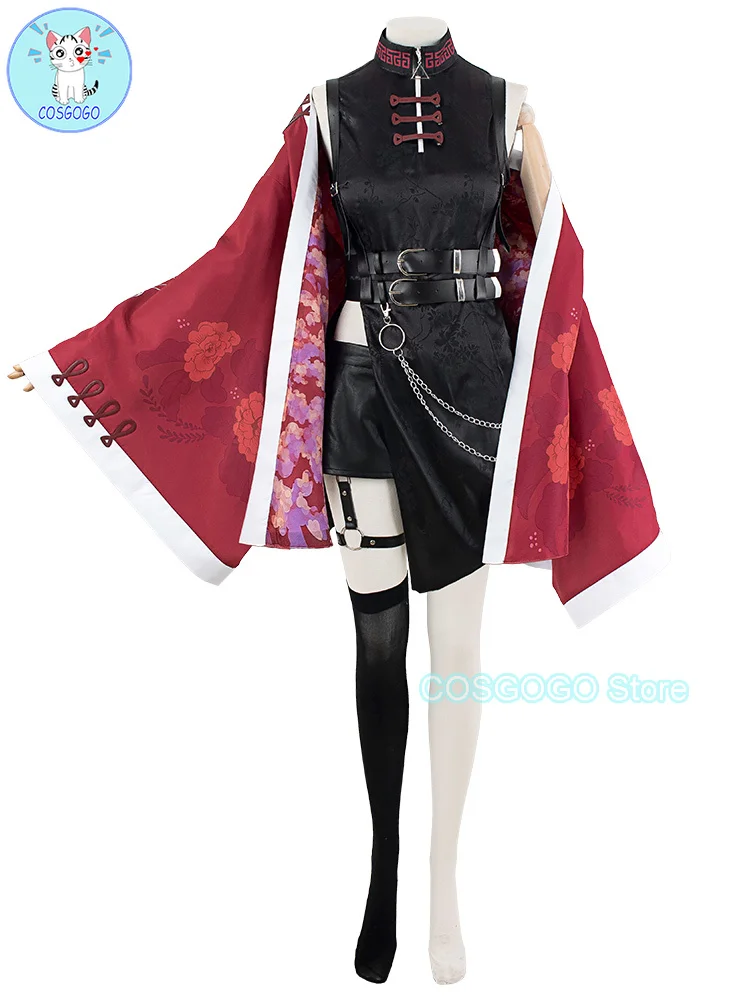 COSGOGO-Costume de Cosplay pour Femme, Anime Vtuber Nijisanji Ange Katrina, Cheongsam, Robe d'Halloween, Manteau de Jeu Imbibé, Uniforme, Tenue, Perruque