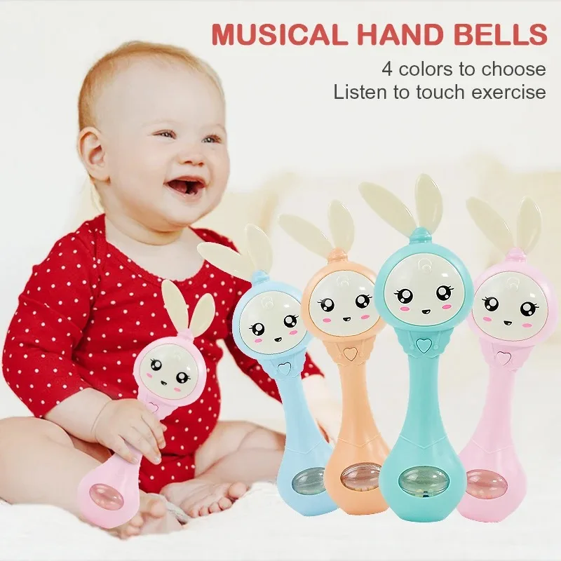 Baby Bunny Rattle Toys 0-12 Years Old Baby Music Rhythm Stick Early Education With Music Light Grinding Rattle