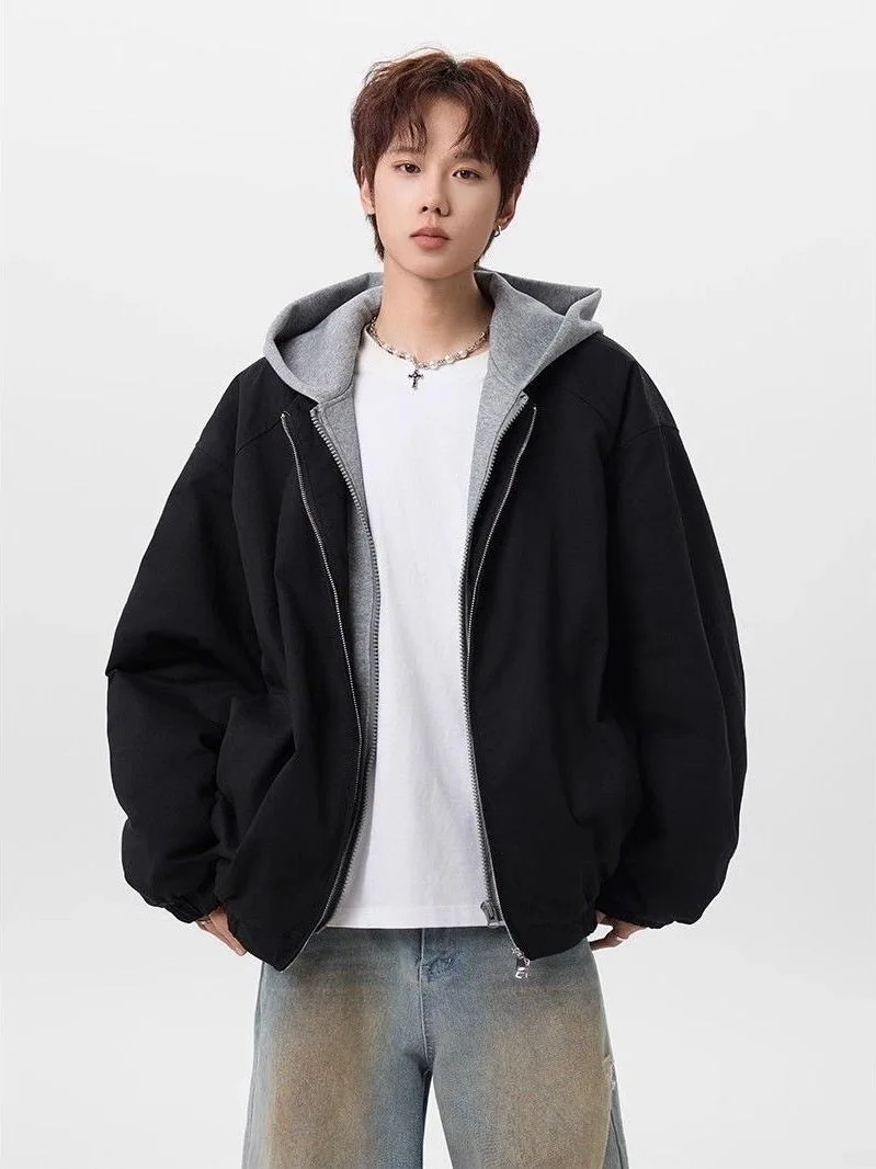 

Тяжелая бейсбольная куртка American Sle, мужская осенне-зимняя уличная одежда, летное пальто с капюшоном, повседневное свободное пальто из бычьей ткани