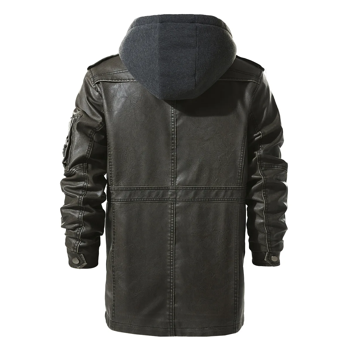 

Men's PU Faux Leather Long Coat Classic Retro Leather Jacket Dark Gray Warm Zip Up Motorcycle Jacket Removable Hood