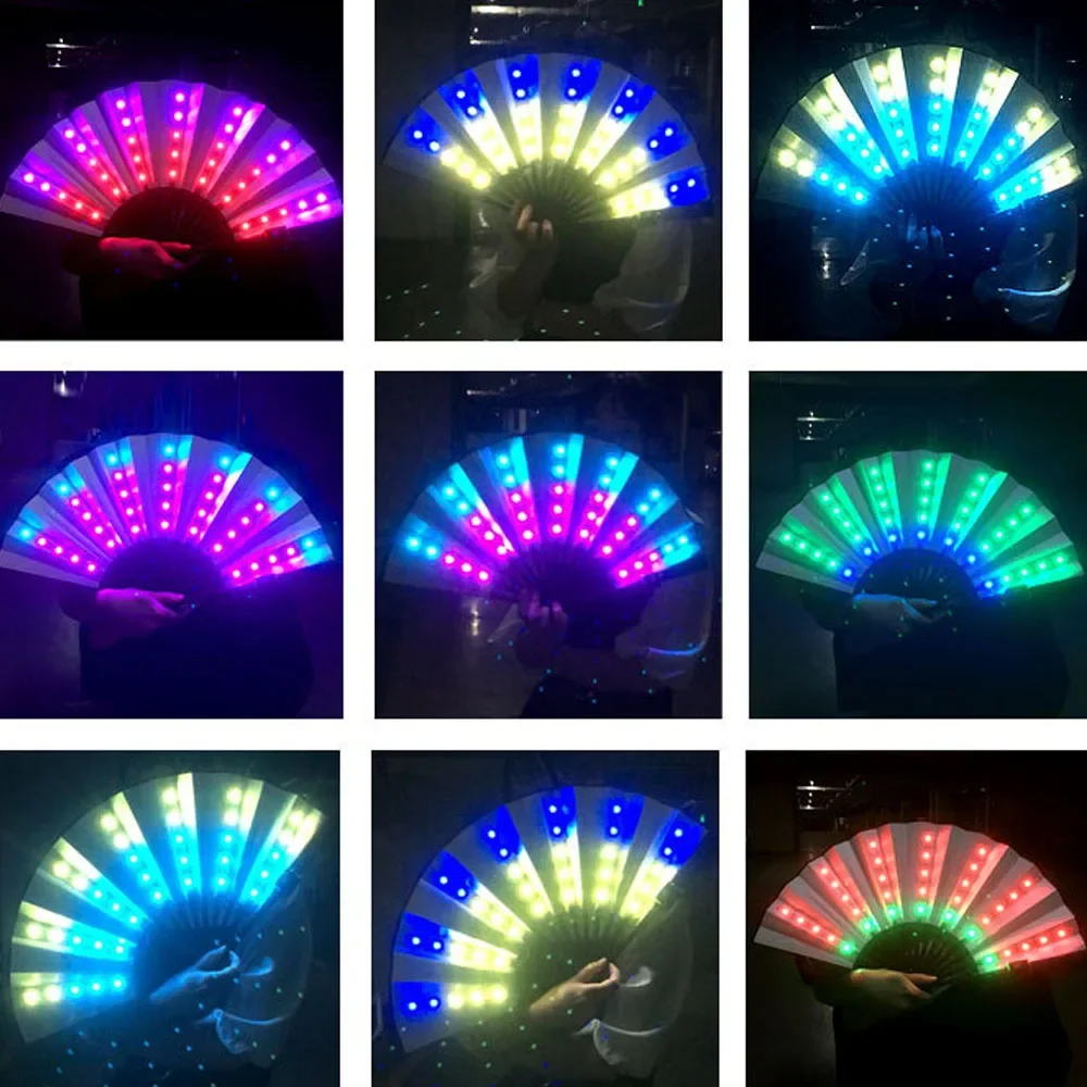 1pcs LED Stage Show Glow Light Up Color Changing Fan Cosplay Birthday Party Gift Bar Prop Decoration Wedding Festival