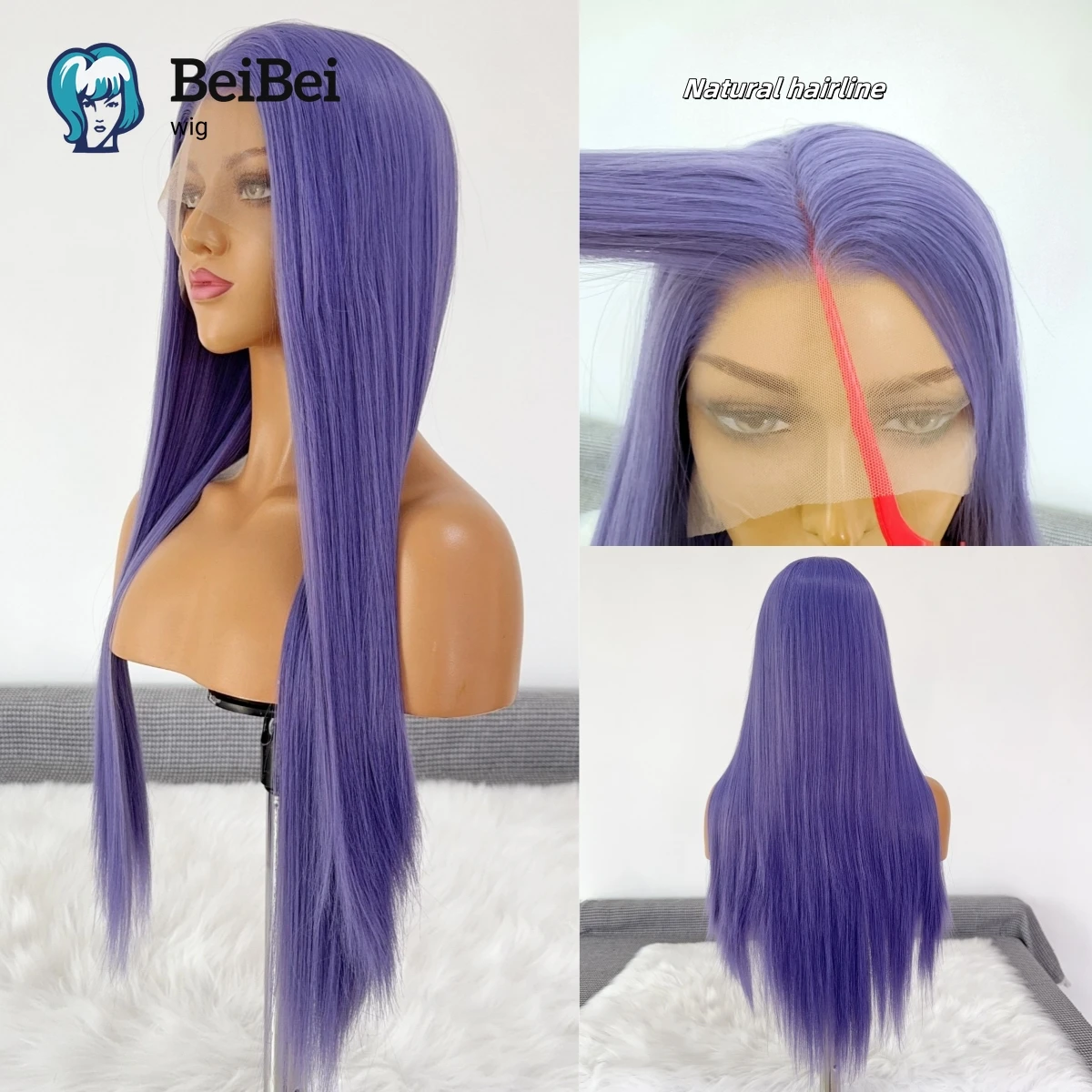 

Bright Purple Lace Front Wigs for Women 26 Inches HD Long Straight 13*4 Natural Frontal Lace High Quality Synthetic for Cosplay