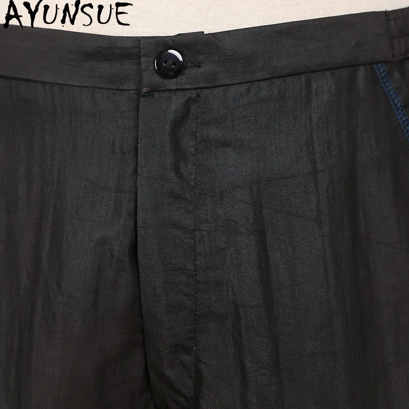 AYUNSUE-pantalones de seda de morera para mujer, pantalón negro informal, hasta el tobillo, 100%