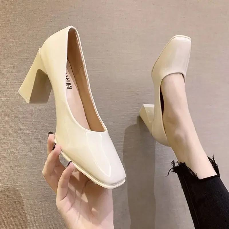 Chaussures à talons hauts en cuir épais pour femmes, chaussures pour dames, Parker carré, bleu, normal, décontracté, livraison gratuite, prix bas, Y2k