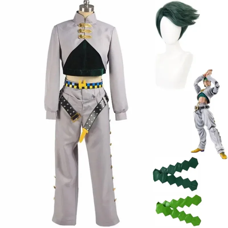 

FC6Anime JoJo's Bizarre Adventure The JOJOLands Rohan Kishibe Cosplay Costume Wig Grey Uniform Hairband Man Woman Halloween@FC8！