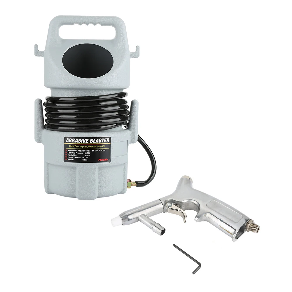 Portable Sand Blaster Kit Sandblasting Gun 15 ft Hose & 50 lb. Hopper Sand Blaster Set Portable Pneumatic Sand Blaster Kit