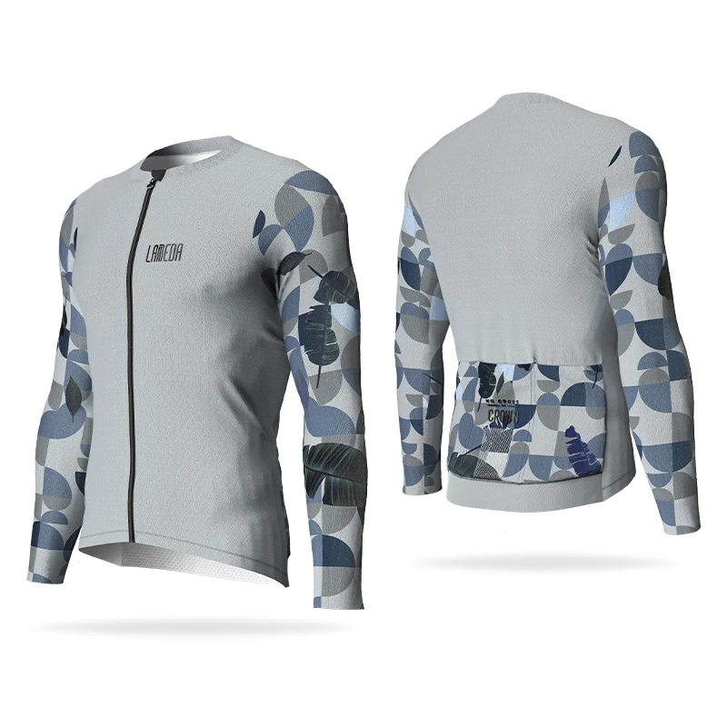 Herren-Langarm-Radtrikot, atmungsaktiv, 206t Jacquard-Gewebe, YKK-Reißverschluss, Sommer- und Herbst-Radbekleidung mit 3 Taschen