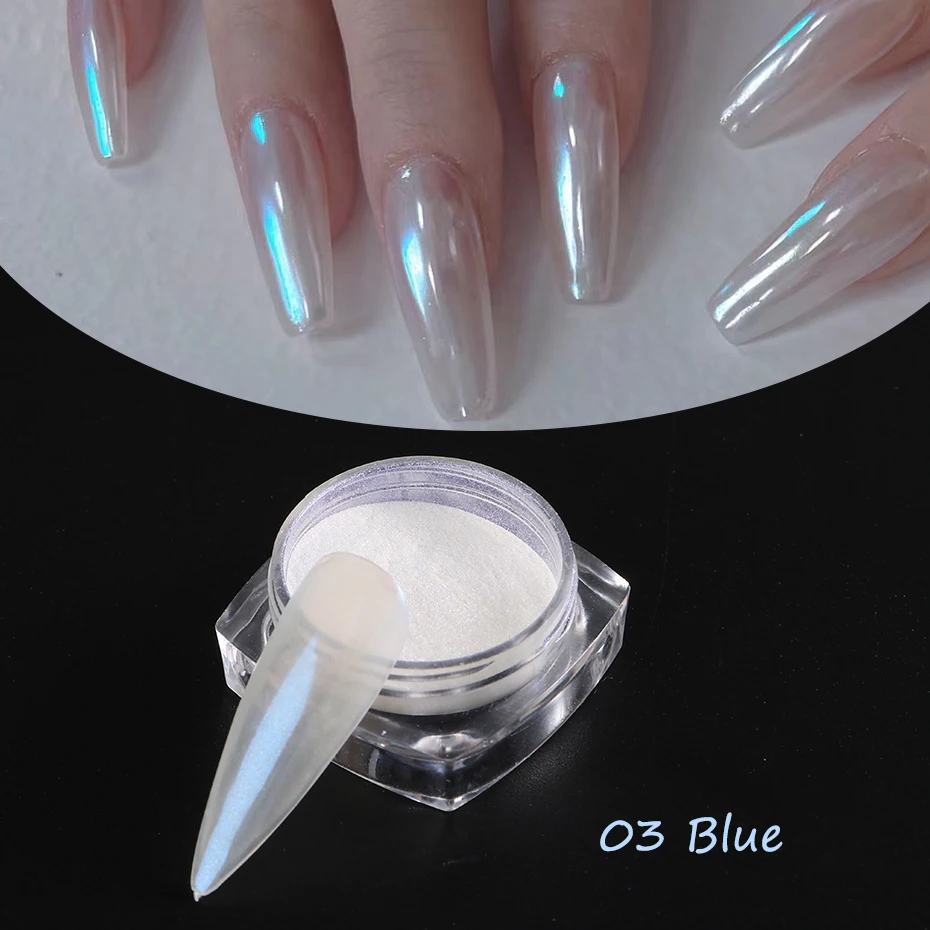 3pcs Pearl Effect ผงเล็บกระจก Aurora Chrome Mermaid Nails Art Powder Rainbow AB Magic Mirror Pearl Shell Powder อุปกรณ์